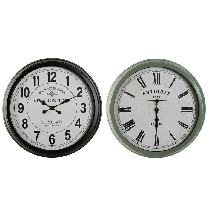 Reloj Pared Cottage DKD Home Decor Verde Menta Negro 9.5 x 70.5 x 70.5 cm (2 Unidades)