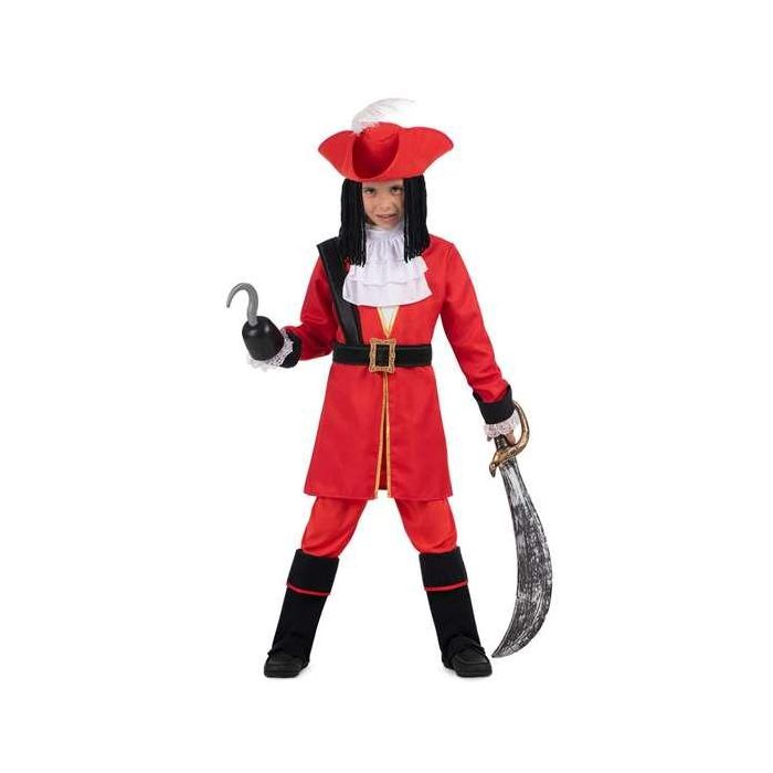Disfraz garfio sombrero con peluca textil, chaqueta, cuello, garfio, pantalón, cinturón y polainas talla 7-9 y Disfraz garfio sombrero con peluca textil, chaqueta, cuello, garfio, pantalón, cinturón y polainas talla 7-9 y