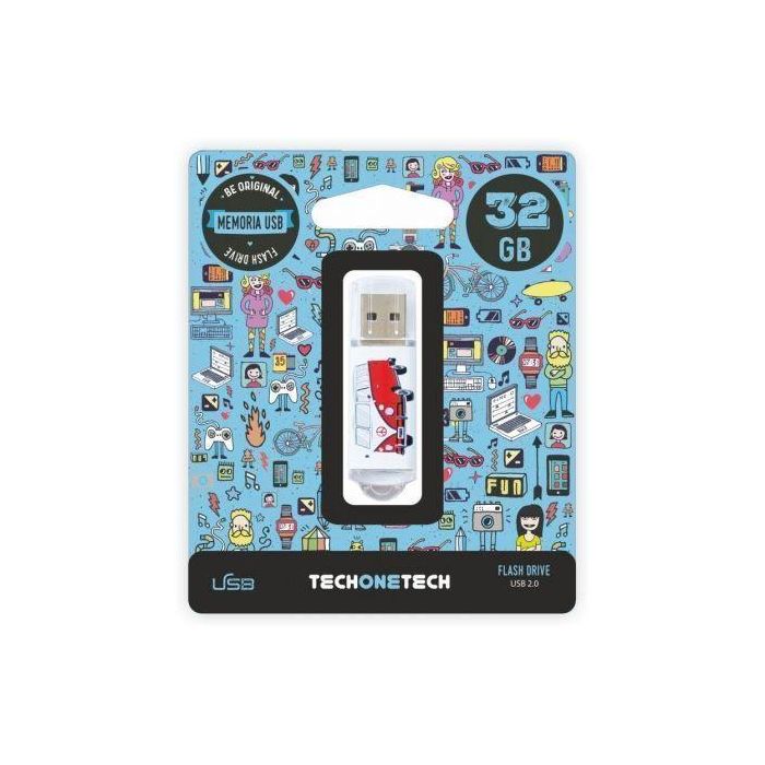 Techonetech Memoria USB Flash Drive 32 GB 2.0 Camper Van-Van - Velocidad 15 MB/s lectura, 5 MB/s escritura