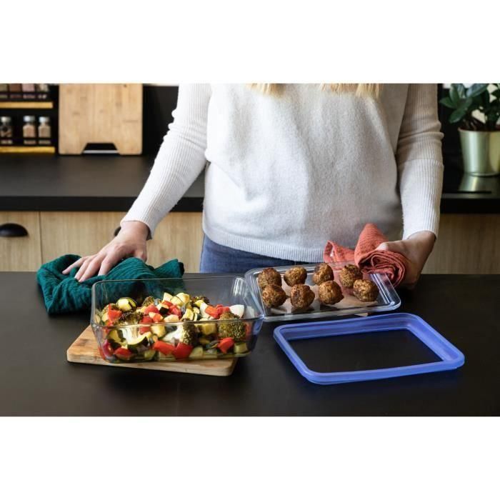 Juego de 3 recipientes de almacenamiento con tapa - PYREX - Sin plástico - Vidrio - Rectangular - 0,8 L 5 Juego de 3 recipientes de almacenamiento con tapa - PYREX - Sin plástico - Vidrio - Rectangular - 0,8 L 5