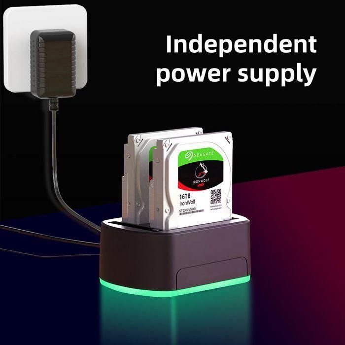 CoreParts Base Docking USB 3.0 Dual Bahía HDD/SSD SATA 2.5" 3.5" con Clonador Offline RGB Gaming 5Gbps - Expansión 36TB 2