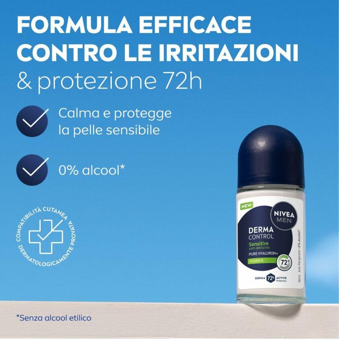 Nivea DERMA CONTROL SENSITIVE Desodorante Roll-On 72h Protección Antitranspirante con Hialurónico y Vitamina E 50 ml 8 Nivea DERMA CONTROL SENSITIVE Desodorante Roll-On 72h Protección Antitranspirante con Hialurónico y Vitamina E 50 ml 8