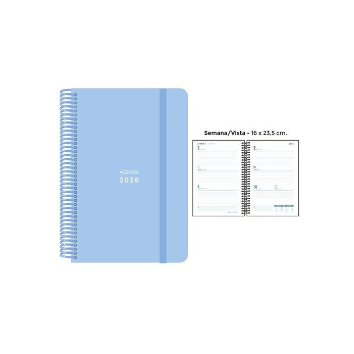 Agenda Anual (2026) Senfort Pastel Espiral Tapa Pp Con Goma 160X235 S/V Azul