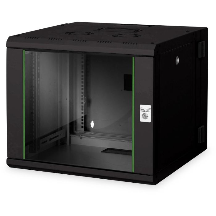 DIGITUS Unique Carcasa de pared 9U, bastidor de 19", 509x600x600mm, doble sección giratoria, cerradura, negro, 80kg