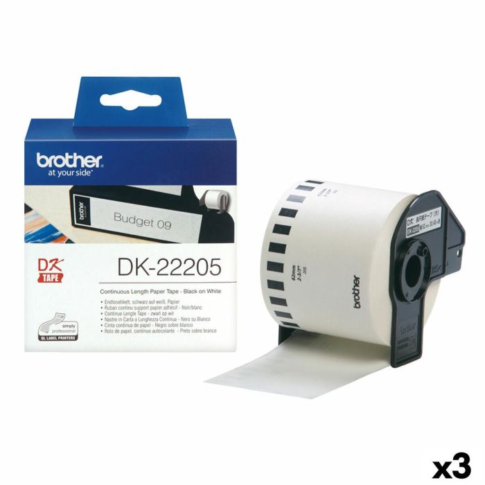 Rollo de Papel Contínuo Brother DK-22205 Negro/Blanco (3 Unidades)