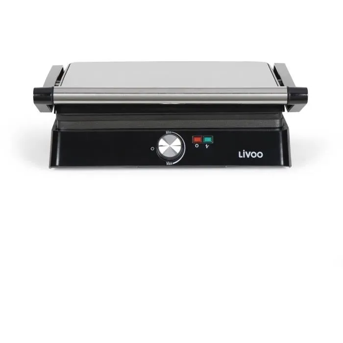 Livoo Parrilla para Carnes y Paninis DOC223 2200W 2 Placas Antiadherente Superficie 29x23 cm Luces Indicadoras