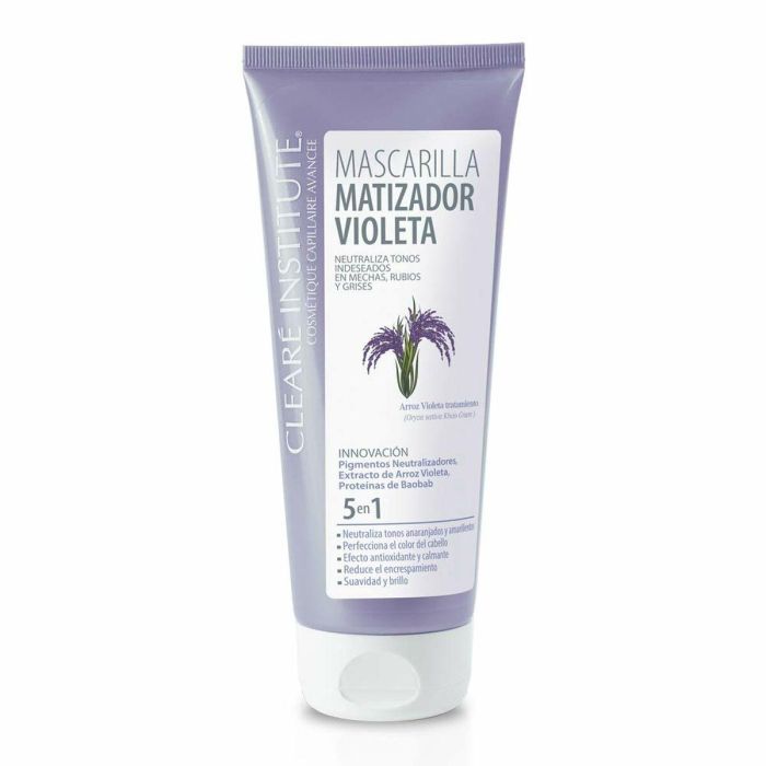 Clearé Institute Mascarilla Matizadora Violeta Neutraliza Tonos Amarillos y Naranjas para Cabello Rubio y Gris 200 ml 98.3% Natural 5 en 1