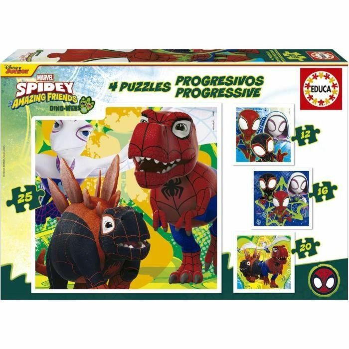 Educa Puzzles Progresivos Dino Spidey EDU8412668203433 - 12+16+20+25 piezas