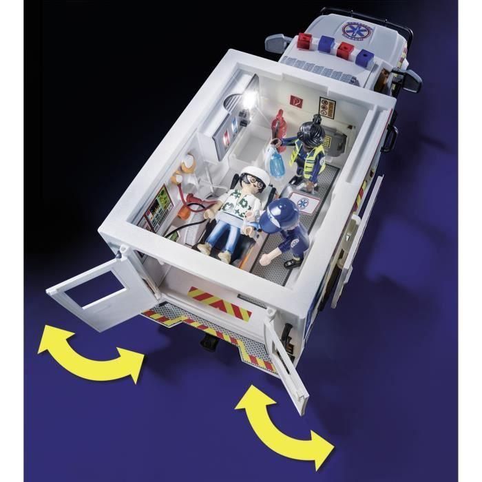 Playmobil 70936 Ambulancia de Rescate US con Luces y Techos Desmontables, Incluye Doctora y Paramédicos para Niños +4 Años 1