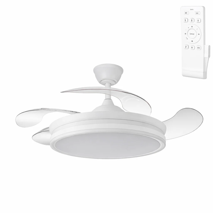 Ventilador DC Blanco 59w 6980lm 3000-4000-6000k 4 Aspas 6 Velocidades Verano-Invierno 107cm LED Dimmable Mando a Distancia 0 Ventilador DC Blanco 59w 6980lm 3000-4000-6000k 4 Aspas 6 Velocidades Verano-Invierno 107cm LED Dimmable Mando a Distancia 0