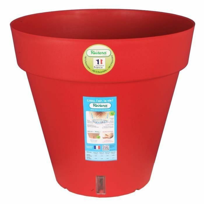 Riviera Maceta Loft Redonda de Polipropileno con Sistema de Reserva de Agua Patentado, 50cm Diámetro, 46cm Alto, Rojo, Uso Interior y Exterior