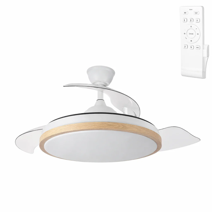 Ventilador DC Blanco/Haya 59W 6980lm 3000-4000-6000k 3 Velocidades Ajustables 6 Aspas Plegables 107cm 0 Ventilador DC Blanco/Haya 59W 6980lm 3000-4000-6000k 3 Velocidades Ajustables 6 Aspas Plegables 107cm 0