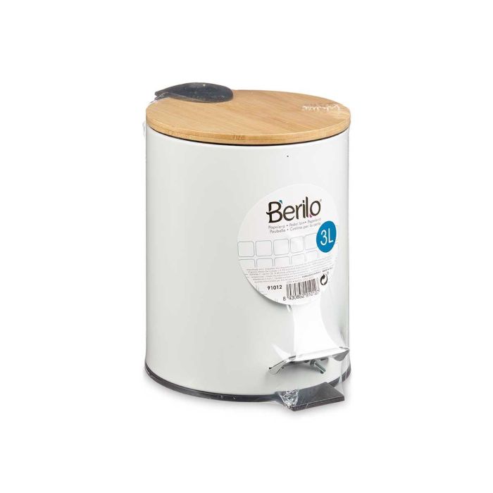 Papelera Metal Tapa Bambu 3L Blanco Berilo 22x23x17cm (4 Unidades) 2 Papelera Metal Tapa Bambu 3L Blanco Berilo 22x23x17cm (4 Unidades) 2