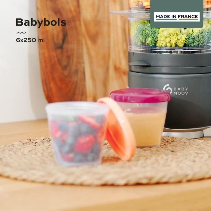 Babymoov Babybols Kit L Tarros Herméticos Transparentes para Comida de Bebés, 6 x 250 ml, Tapa Roscada, Regrabables 1
