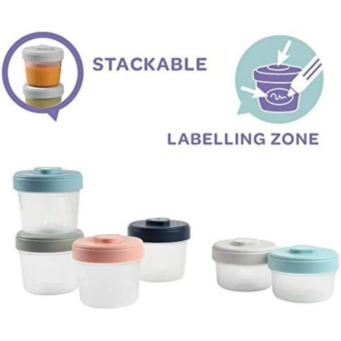 Beaba Set de Recipientes Alimentación Infantil 6 Porciones Hermético Apilable sin BPA (2x90ml + 4x150ml) para Microondas y Congelador 2