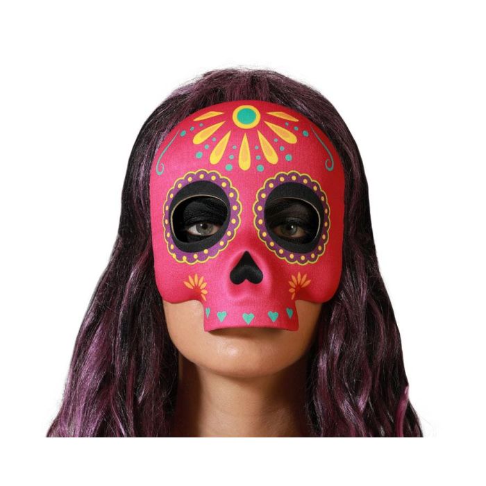 Máscara Calavera Rosa Diseño Floral Día De Los Muertos Catrina Fiesta
