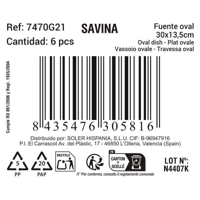 La Mediterranea Fuente Oval Savina 29.7 x 13.6 cm (12 Unidades) 1