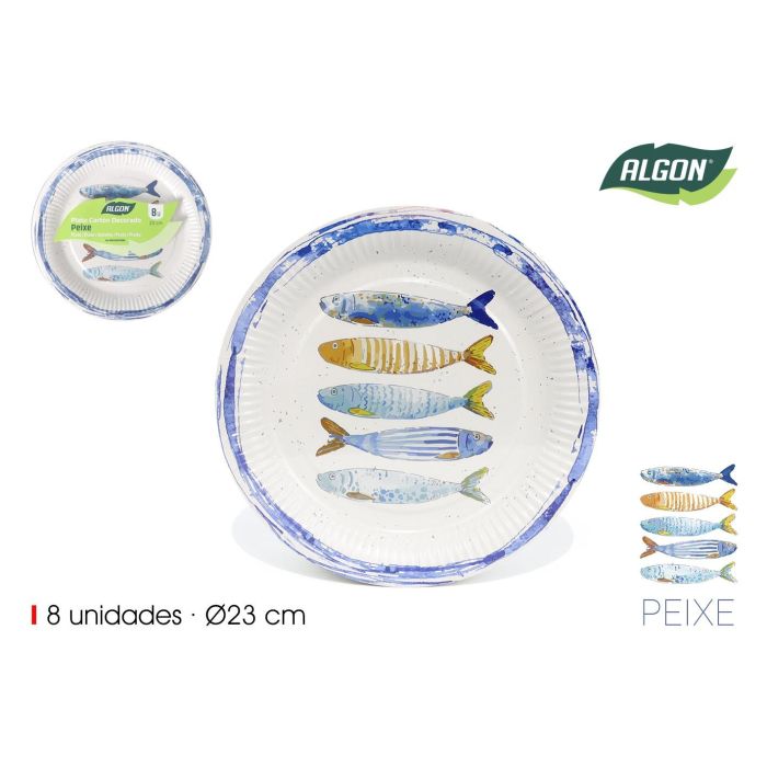 Inde Plato de Cartón Red.Peixe 23 cm - Colección 606 (24 Unidades)