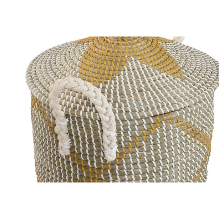 DKD Home Decor Cesta Boho de Seagrass y Algodón Hecha a Mano Coral Amarillo 41x57x41 cm Set de 2 2 DKD Home Decor Cesta Boho de Seagrass y Algodón Hecha a Mano Coral Amarillo 41x57x41 cm Set de 2 2