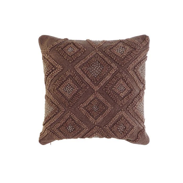 DKD Home Decor Funda de Cojín Marrón 50x50 cm Algodón Poliéster con Cremallera Decoración Rombos