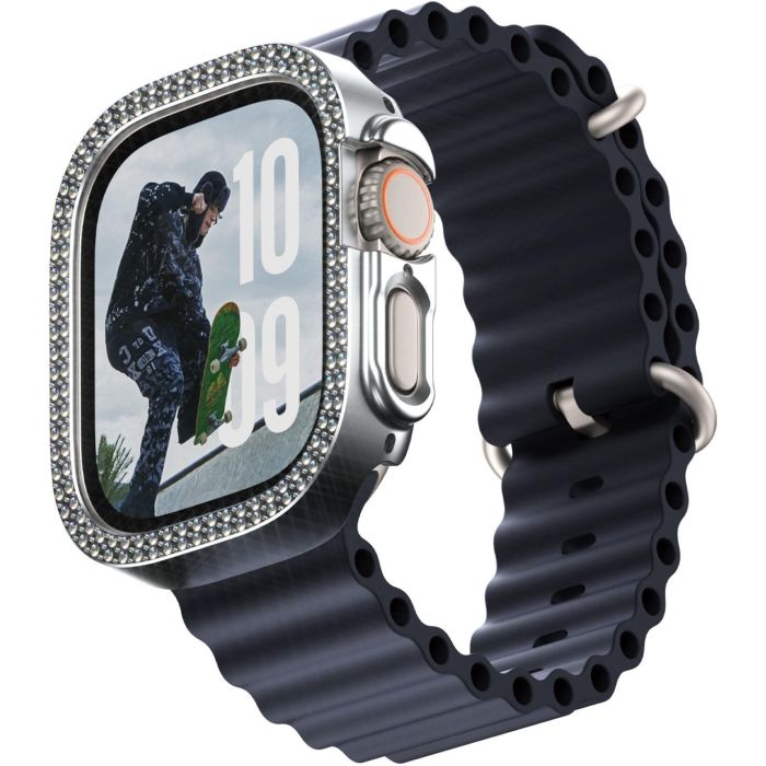 PanzerGlass SAFE Bling Bumper para Apple Watch Ultra 2 / Ultra 49mm, Funda Protectora Transparente con Borde Plateado