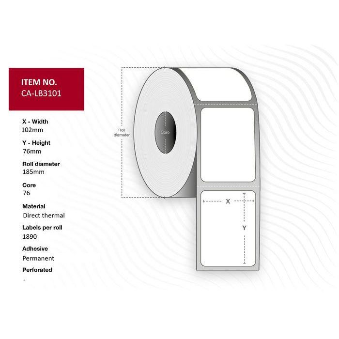 Capture Label 102 x 76 Core 76 Ø 185 mm. White. DT. Permanent. 1890 labels per roll. 6 rolls per box.