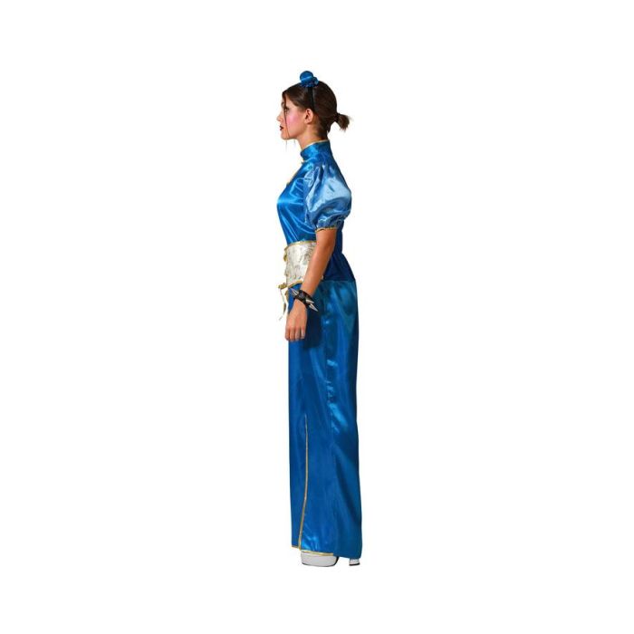Disfraz Kimono Chino Azul Mujer Adulto Talla M-L Vestido Tocado Asiático Polyester 1