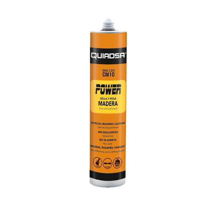 Quiadsa CM-10 Power Sellador y Adhesivo Elástico 300 ml, No Agrieta, Pintable, Secado Rápido, Color Roble