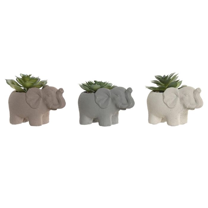 DKD Home Decor Figura Urban de Elefante Cactus de Cemento y PVC Gris Beige 7 x 11 x 12 cm (6 Unidades)