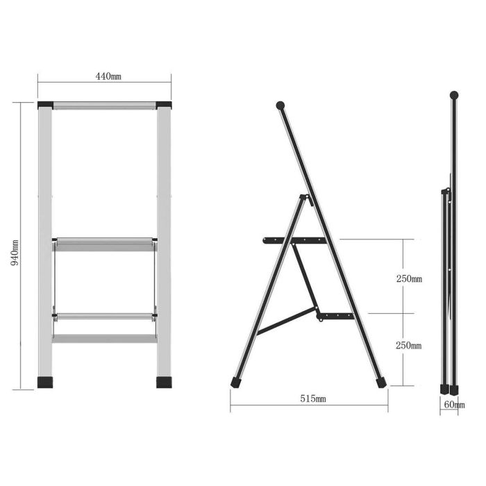 Escalera plegable de 2 peldaños Alexandra House Living Gris Aluminio 44 x 94 x 51 cm 1