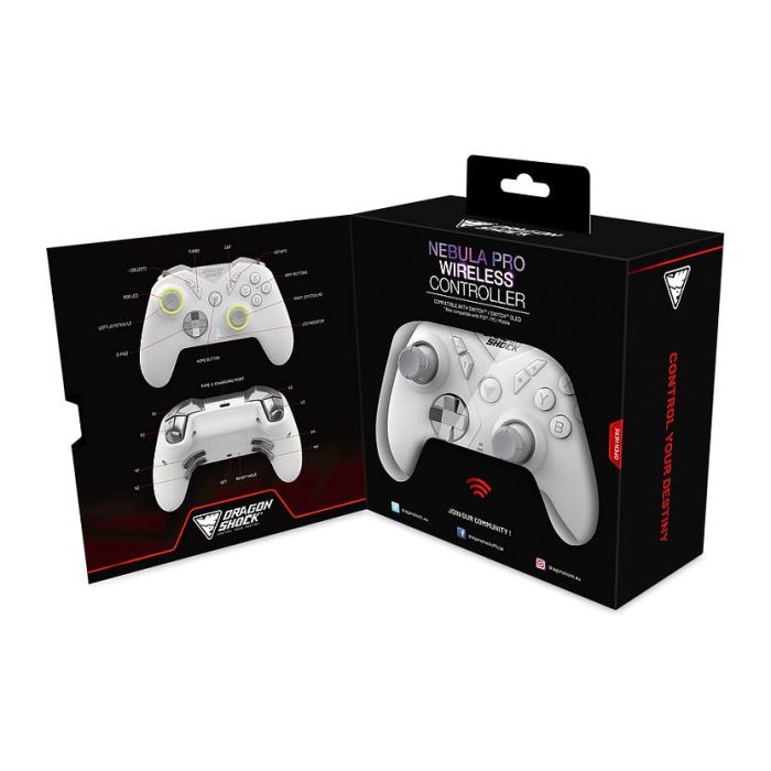 DragonShock Controller Nebula Pro Gamepad Inalámbrico Bluetooth para Nintendo Switch, Retroiluminación LED, Turbo, Color Blanco 5