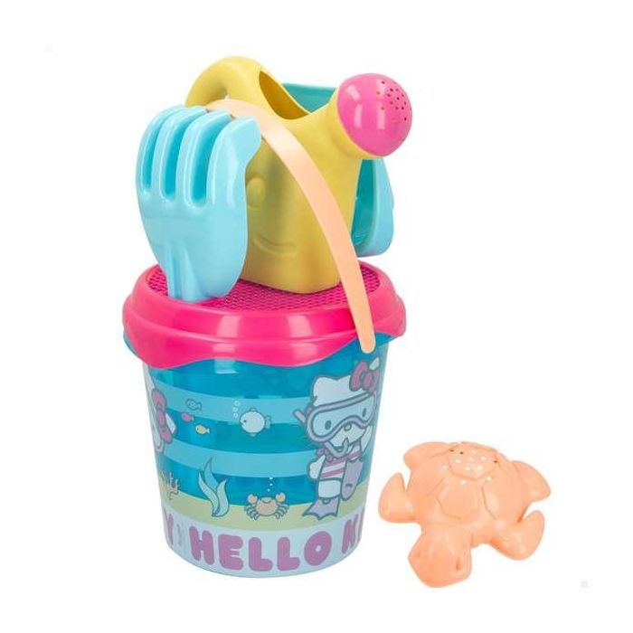 Cubo de playa hello kitty diamerto18 cm con pala,rastrillo,regadera y molde en red. 1