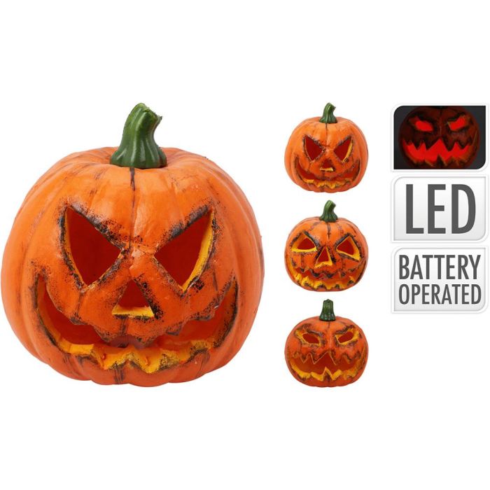 Basics Calabaza Halloween con LED, Poliestireno Expandido, a Pilas, 14 x 14 x 16 cm, 3 Modelos Surtidos