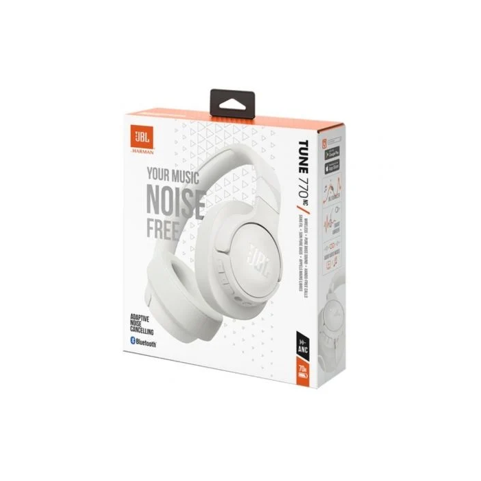 JBL Auriculares Inalámbricos Tune 770NC/ JBLT770NCWHT con Micrófono, Bluetooth 5.3, Cancelación de Ruido Adaptativa, Sonido Pure Bass, Blancos