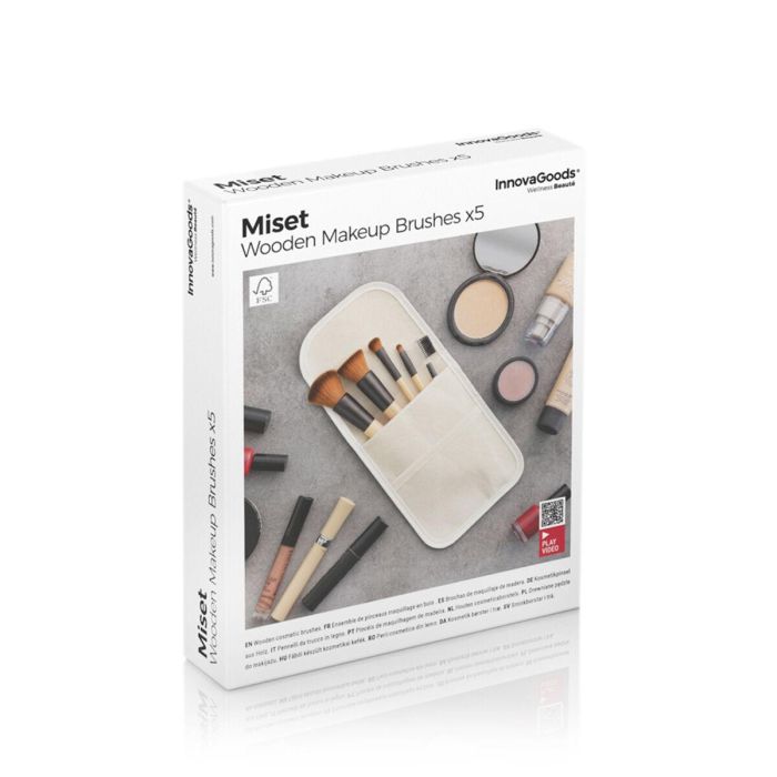 Set de Brochas de Maquillaje de Madera con Funda de Transporte Miset InnovaGoods 5 Unidades 1 Set de Brochas de Maquillaje de Madera con Funda de Transporte Miset InnovaGoods 5 Unidades 1