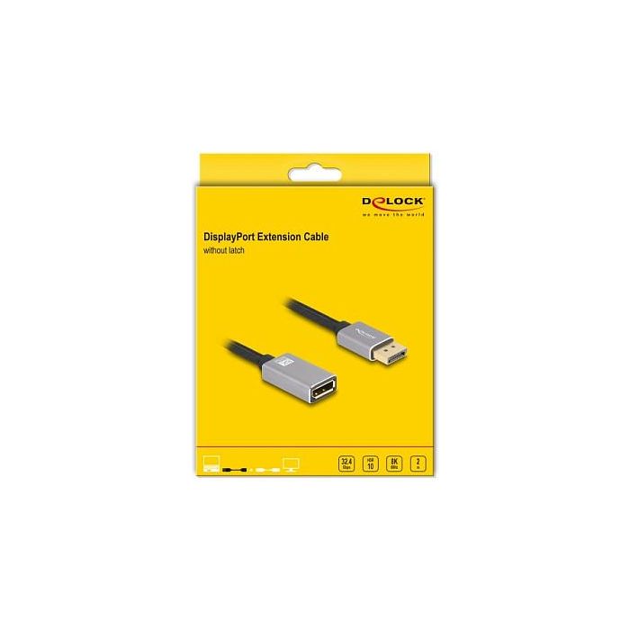 DeLOCK 81080 Cable de Extensión DisplayPort 8K 60Hz 2m, 1.4 HDR HBR3 DSC, Conectores Macho/Hembra Metálicos 2