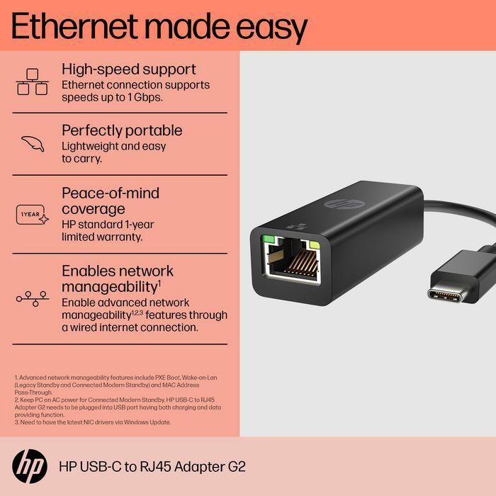 HP Adaptador USB-C a RJ45 G2 – Conexión Ethernet fácil y rápida para dispositivos USB-C 4 HP Adaptador USB-C a RJ45 G2 – Conexión Ethernet fácil y rápida para dispositivos USB-C 4