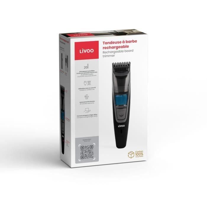Recortadora de barba recargable - LIVOO - DOS186 - 5 W - 90 min - Hasta 10 mm - 20 longitudes - Negro/Azul 5 Recortadora de barba recargable - LIVOO - DOS186 - 5 W - 90 min - Hasta 10 mm - 20 longitudes - Negro/Azul 5