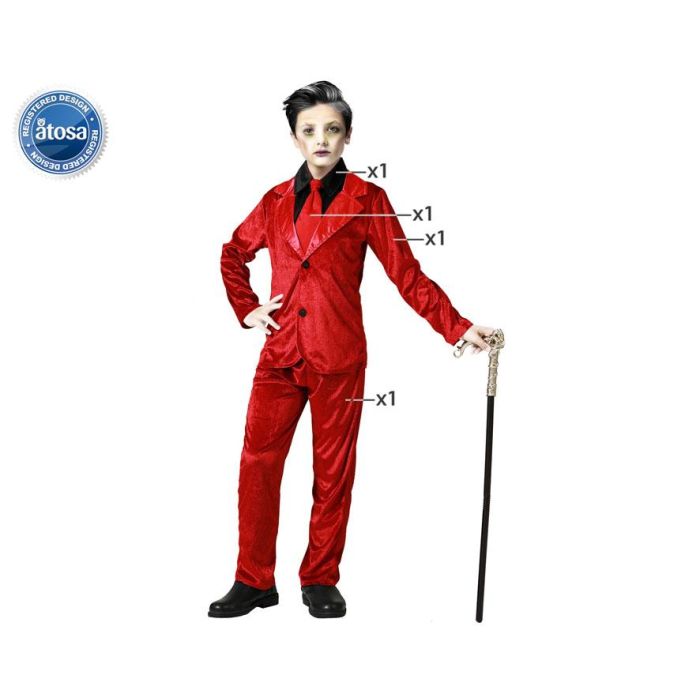 Disfraz Vampiro Rojo Traje Con Corbata Niño 5-6 Años Disfraz Vampiro Rojo Traje Con Corbata Niño 5-6 Años