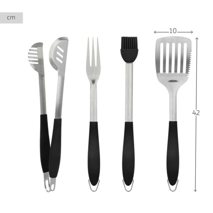 Set de Utensilios para Barbacoa Aktive 4 Piezas Barbacoa Acero Inoxidable 10 x 42 x 4 cm (4 Unidades) 3