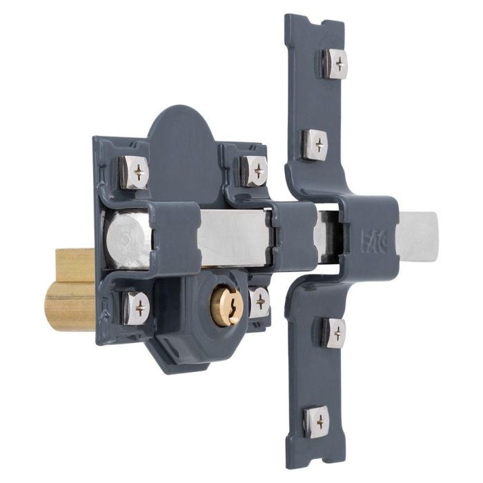 Fac Cerrojo 301-L/80 Pintado Gris Oscuro con Placa 80mm 3 Llaves de Serreta