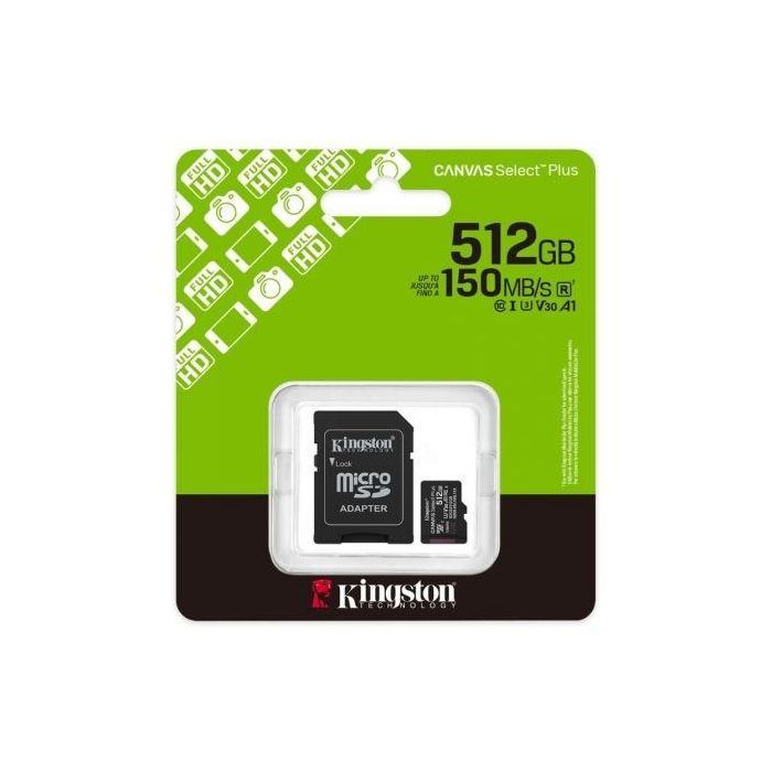 Kingston SDCS3/512GB Tarjeta de Memoria microSDXC Canvas Select Plus 512GB Clase 10 U3 V30 A1 150MB/s con Adaptador 2 Kingston SDCS3/512GB Tarjeta de Memoria microSDXC Canvas Select Plus 512GB Clase 10 U3 V30 A1 150MB/s con Adaptador 2