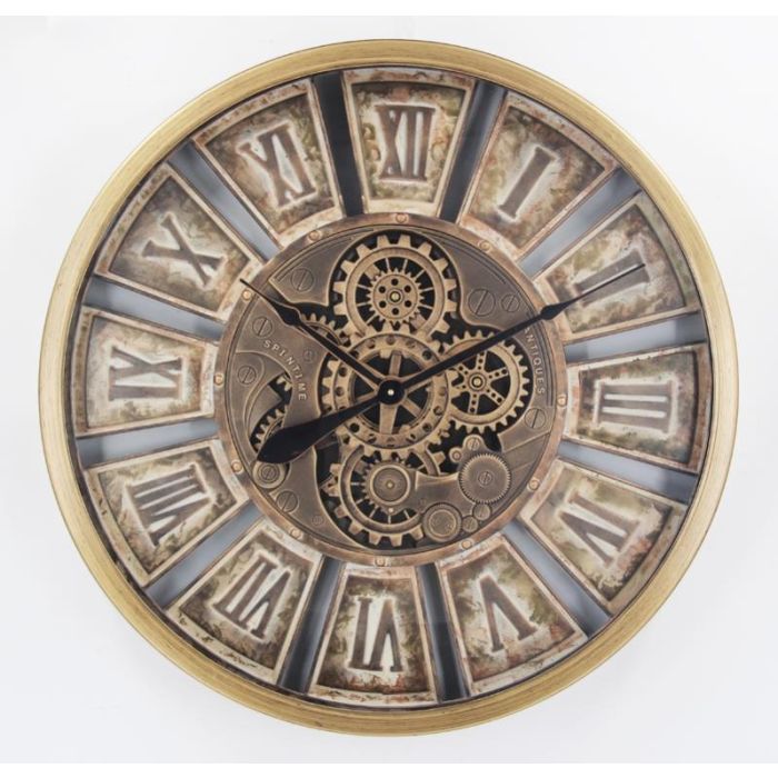DKD Home Decor Reloj de Pared Loft, Dorado y Blanco, de Hierro y Cristal, 72 x 72 cm