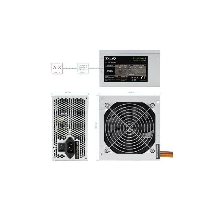 Tooq TQEP-500SSE-O Fuente de Alimentación ATX 500W con Ventilador Silencioso 120mm y Conectores ATX 20+4 pin, CPU 4+4 pin, SATA 3 Tooq TQEP-500SSE-O Fuente de Alimentación ATX 500W con Ventilador Silencioso 120mm y Conectores ATX 20+4 pin, CPU 4+4 pin, SATA 3