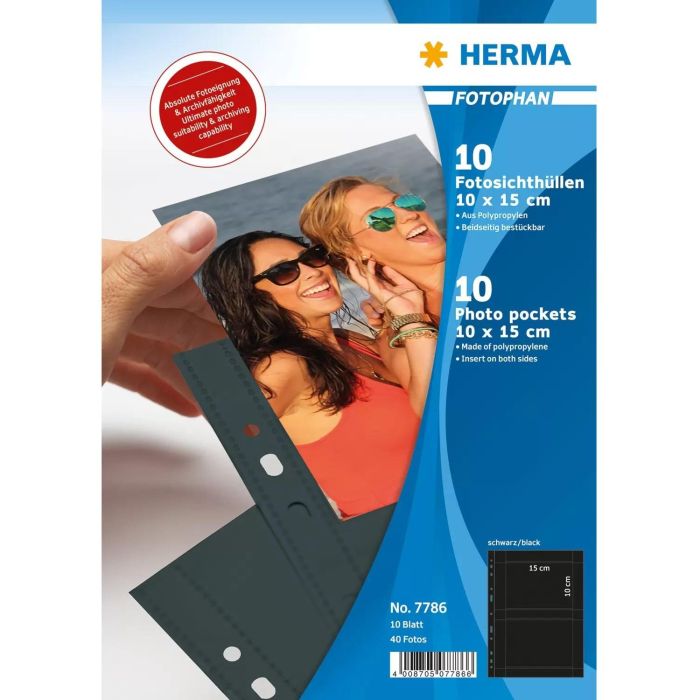 HERMA Fotosichthüllen 100 x 150 mm quer schwarz 10 Hüllen 0 HERMA Fotosichthüllen 100 x 150 mm quer schwarz 10 Hüllen 0