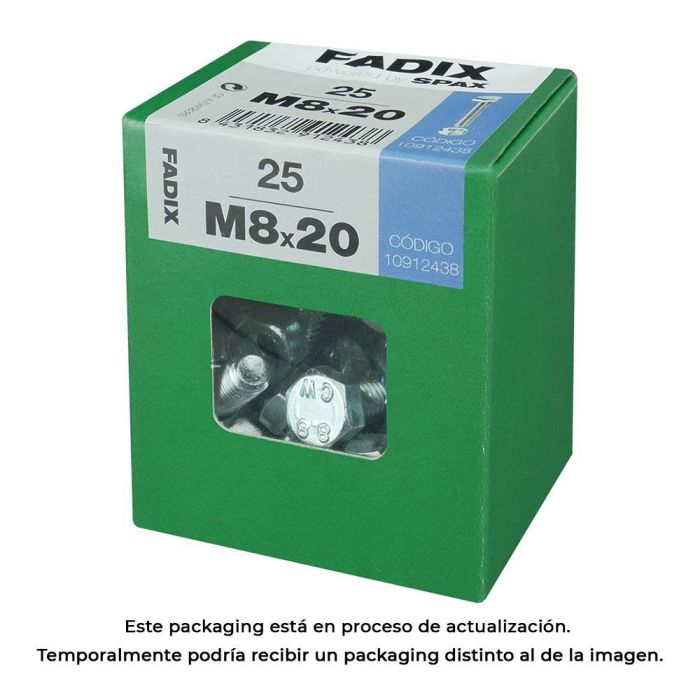 Fadix Tornillo Métrico Cabeza Hexagonal con Tuerca Cincado M8x20mm, Caja de 25 Unidades 0 Fadix Tornillo Métrico Cabeza Hexagonal con Tuerca Cincado M8x20mm, Caja de 25 Unidades 0