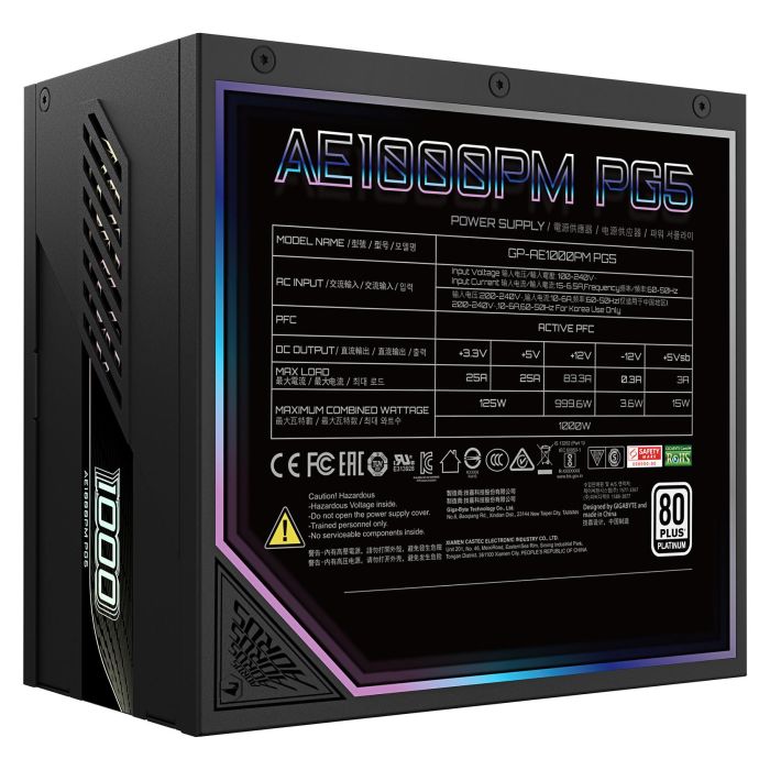 Gigabyte AE1000PM PG5 Fuente de Alimentación 1000W 80 PLUS Platinum PCIe 5.0 ATX 3.0 Modular 6