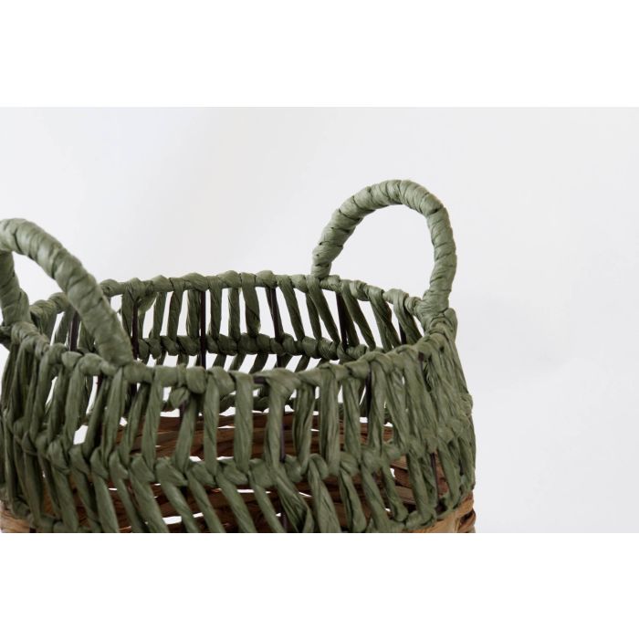 DKD Home Decor Cesta Balines Natural Verde Ratan Set de 2 Piezas 33 x 40 x 33 cm 1