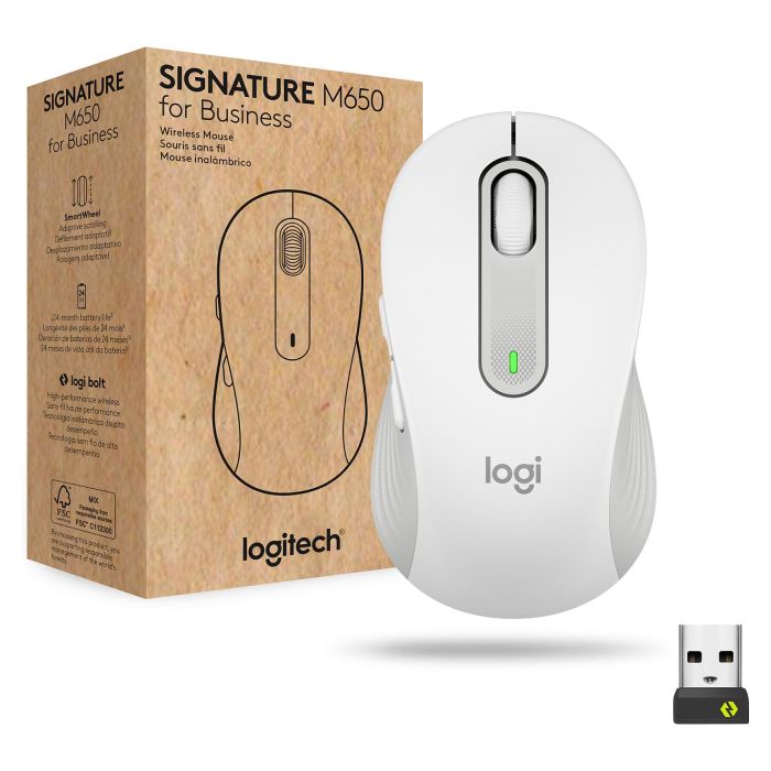 Logitech Ratón Signature M650 Inalámbrico Bluetooth Bolt USB Receptor Blanco 6