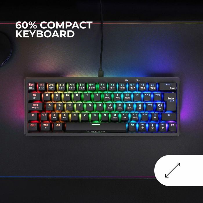 Mars Gaming MKMINIPRO Teclado Gaming Mecánico 60% RGB, Switches SKN Amarillo Silenciosos, Multiplataforma 20